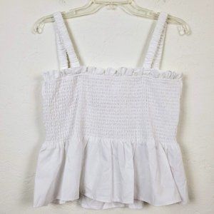 Topshop Smocked Peplum Top 12 Sleeveless White Strappy Cutout Back